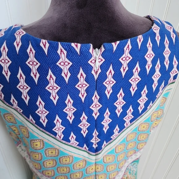 Nine West Womens Multicolor Keyhole V-Neck Floral Short A-Line Dress Size 12 - Picture 7 of 14